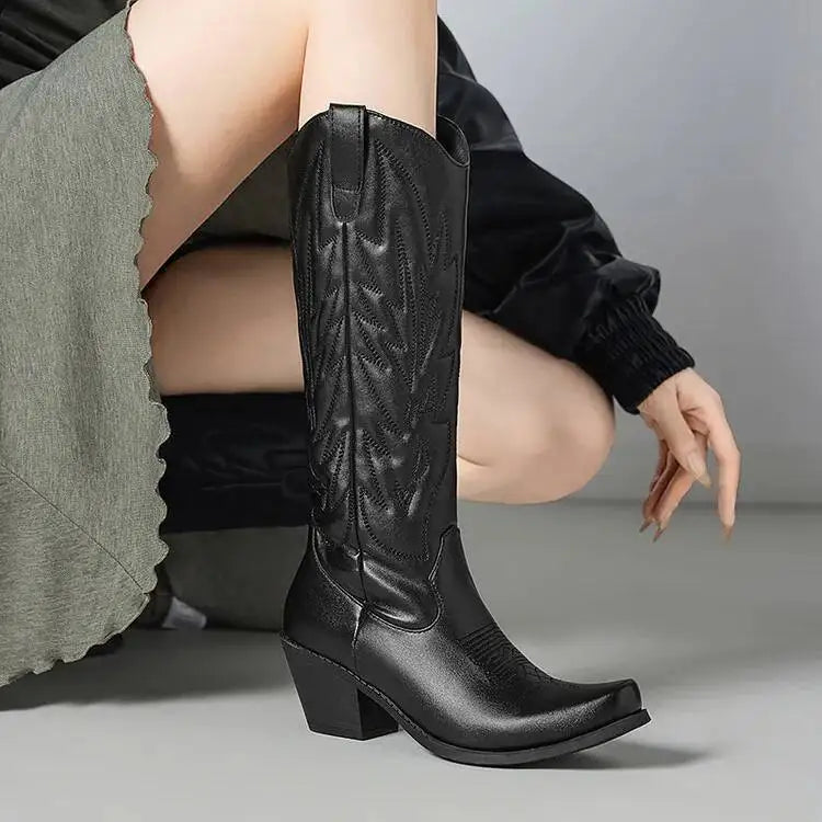Black Embroidered Western Boots