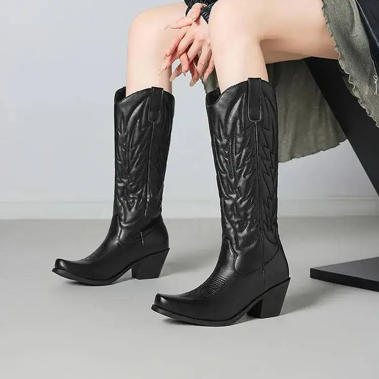 Black Embroidered Western Boots