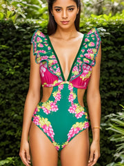 Ruffle Cutout One-Piece Short skirt Set