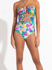 One Piece Print Cutout Swimsuit Set