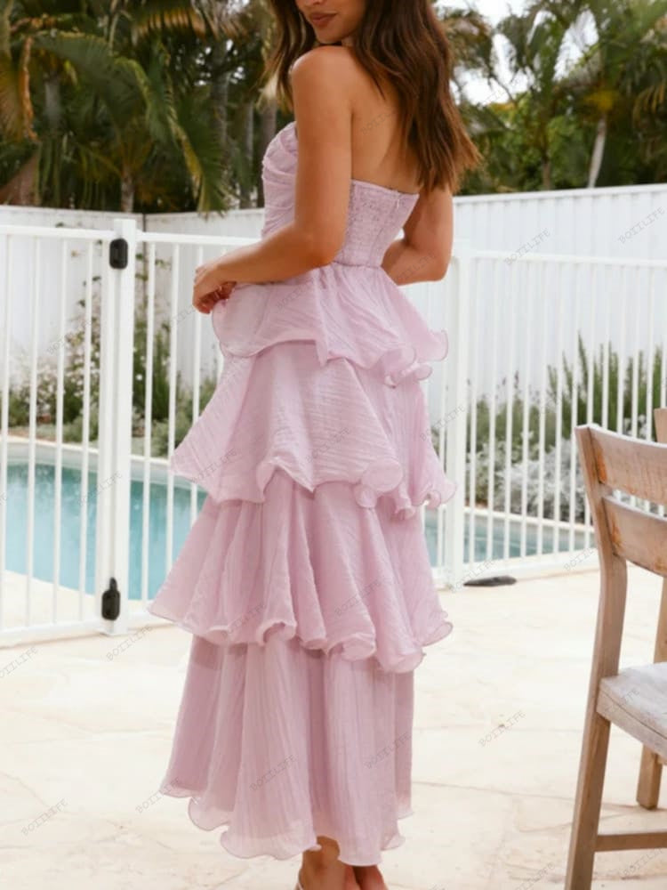 Chic Strapless Backless Tiered Midi Dress