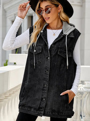 Vintage Detachable Hooded Denim Vest