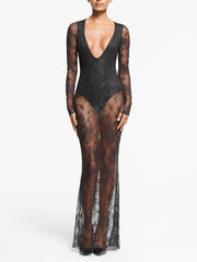 Lace Trim V Neck Maxi Dress
