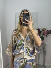 Exquisite Satin Floral Print Mermaid Skirt Set