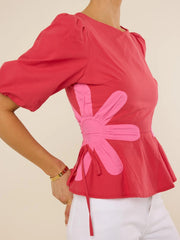 Izzie Contrast Floral Self-Ties Top