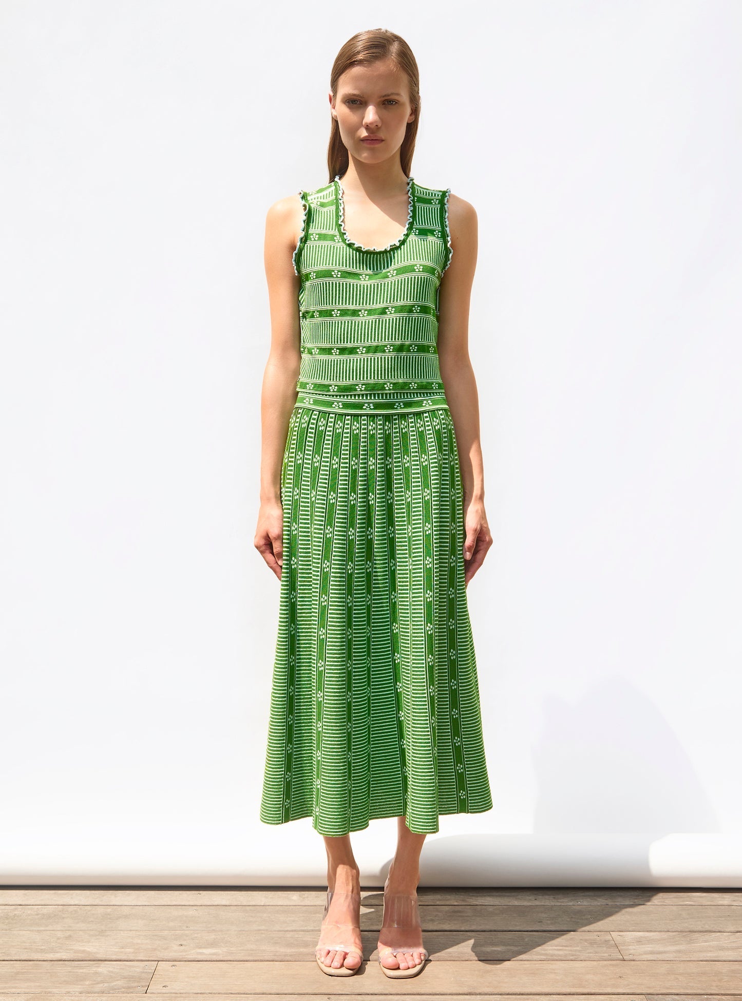 Green Floral Jacquard Skirt