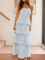 Chic Strapless Backless Tiered Midi Dress