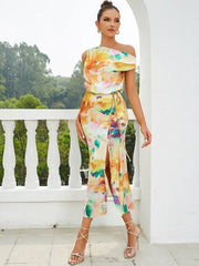 Off-Shoulder Floral Slit Dress