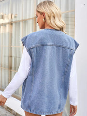 Trendy Washed Multi-Pocket Denim Vest