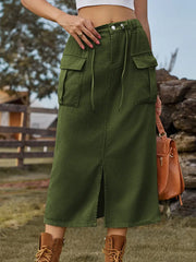 Tie-Waist Split Denim Skirt
