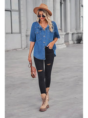 Soft Washed Denim Short-Sleeve Cardigan