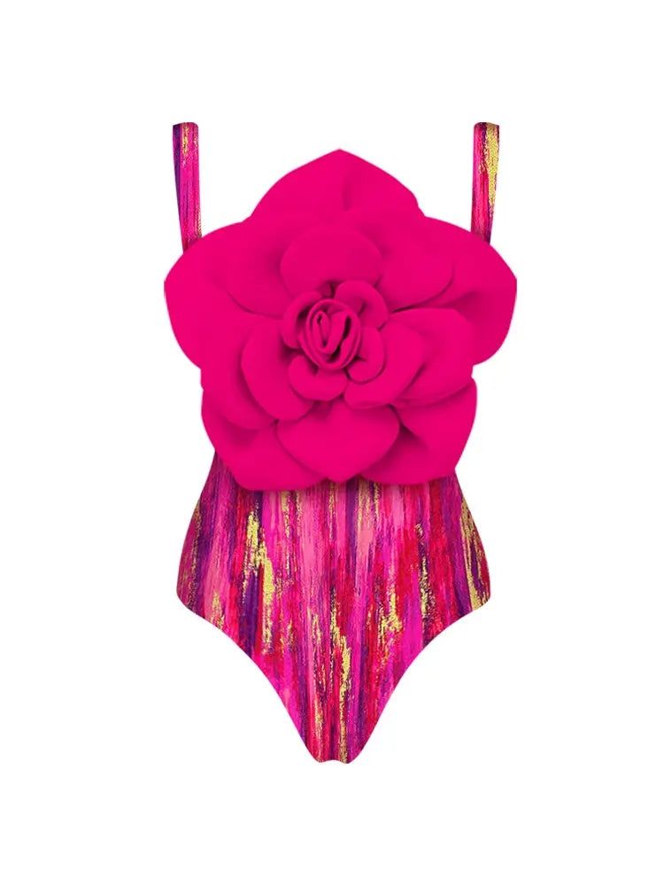 Floral Front Decor Printed One Piece Swimsuit Set
