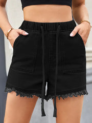 High-Waisted Drawstring Denim Shorts