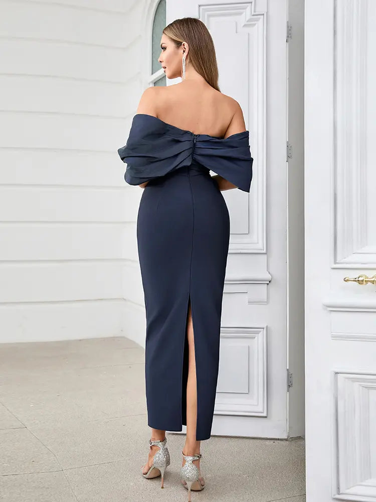 Pleated Bodycon Evening Gown