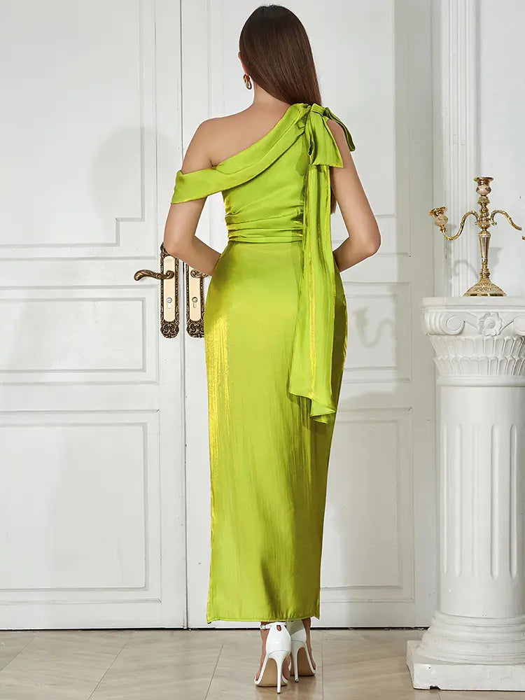 Asymmetric Shoulder Long Evening Dress