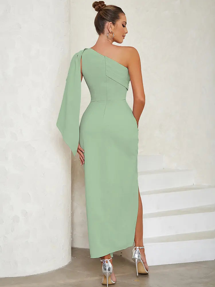 Vintage Asymmetric Belted Evening Dress