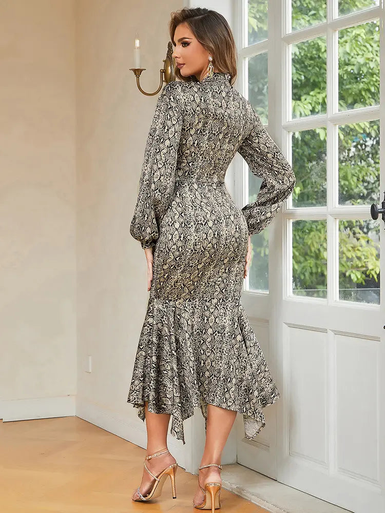 Retro Round Neck Print Dress