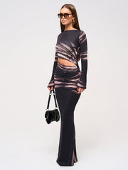 Cutout Waist Printed Maxi Dress