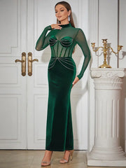 Velvet Mesh Sleeve Dress