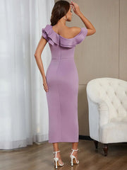Shoulder Ruched Slit Dress