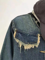 Vintage Round Neck Frayed Denim