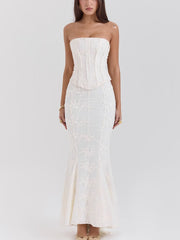 Embroidered Off-the-shoulder Backless Fitted Maxi Dress