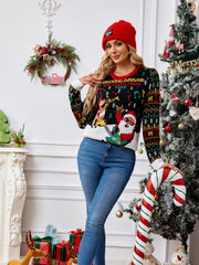 Knit Crewneck Embroidered Sweater â€?Santa Claus & Musical Notes