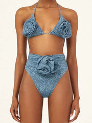 3D Floral Halter Bikini Set