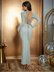 Simple Backless Long Sleeve Dress