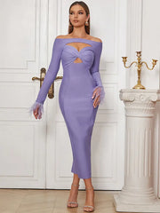 Off-Shoulder Feather Sleeve Dress