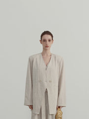Casual Collarless Linen Blazer