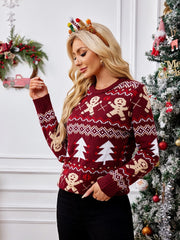 Casual Crewneck Embroidered Sweater â€?Gingerbread Man