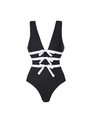 Cutout Black and White One-Piece Swimsuit