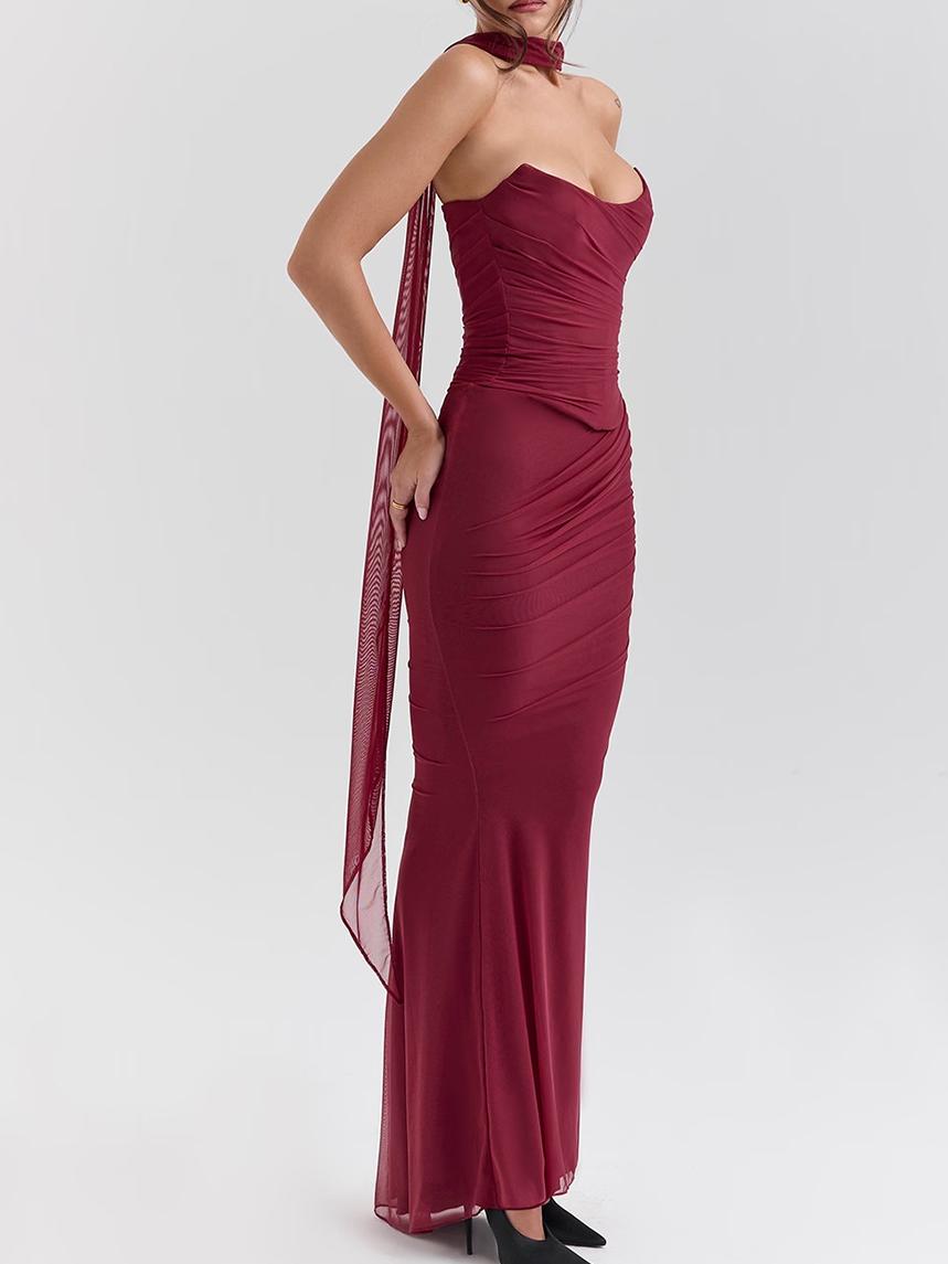 Purple  Strapless Bodice and High Waist Skirt with Tie Set