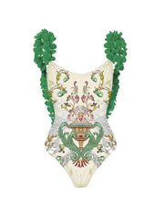 Appliqué Backless Swimsuit Set