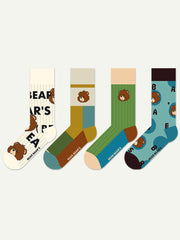 Cartoon Bear Alphabet Cotton Socks