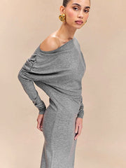 Asymmetric Neckline Maxi Dress