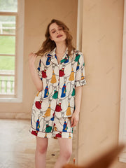 Fringe Pattern Ice Silk Short-Sleeve Loungewear Set