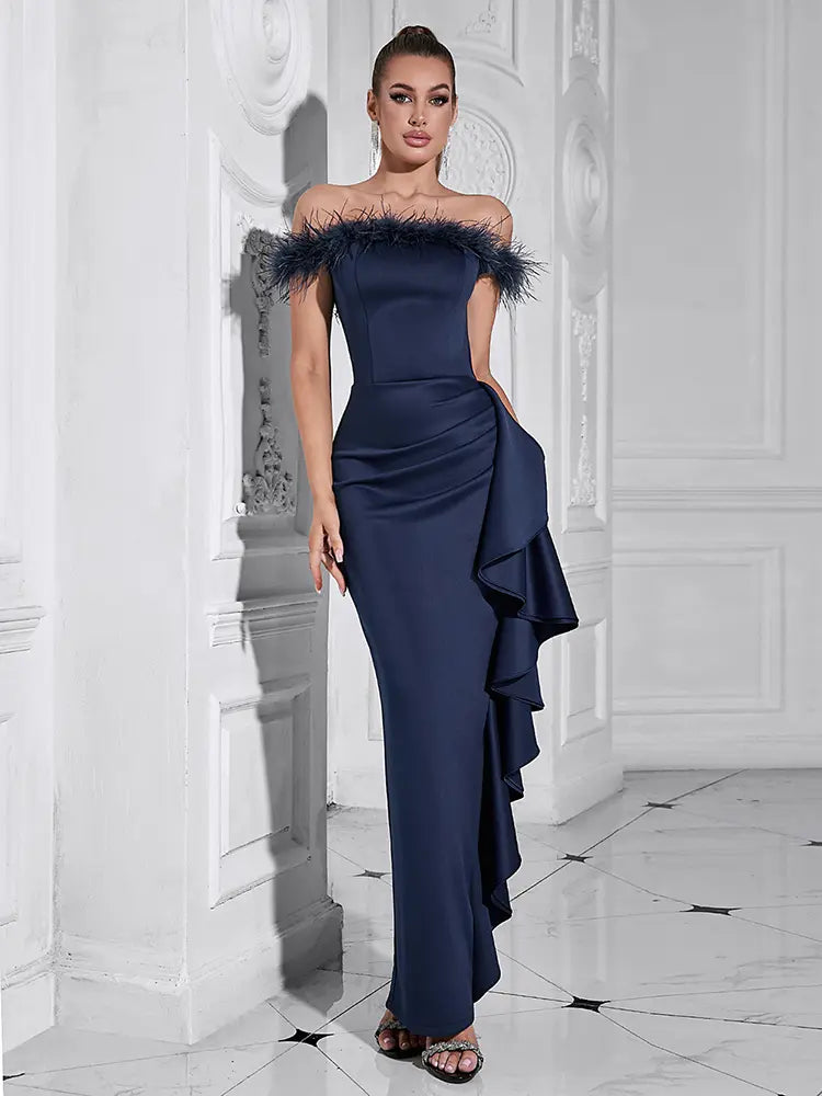 Off-Shoulder Ruffle Fitted Gown