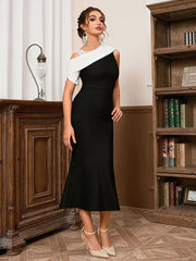 Colorblock Asymmetrical Bodycon Dress