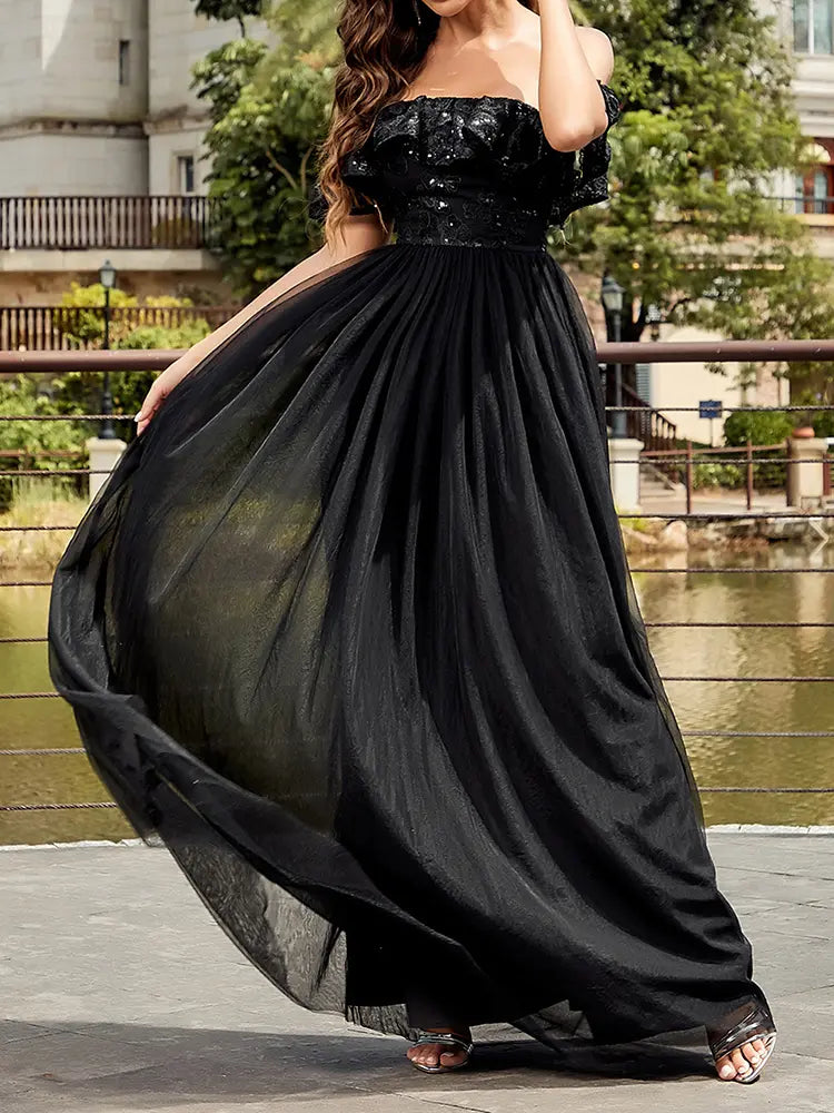 Strapless Sequin Mesh Dress
