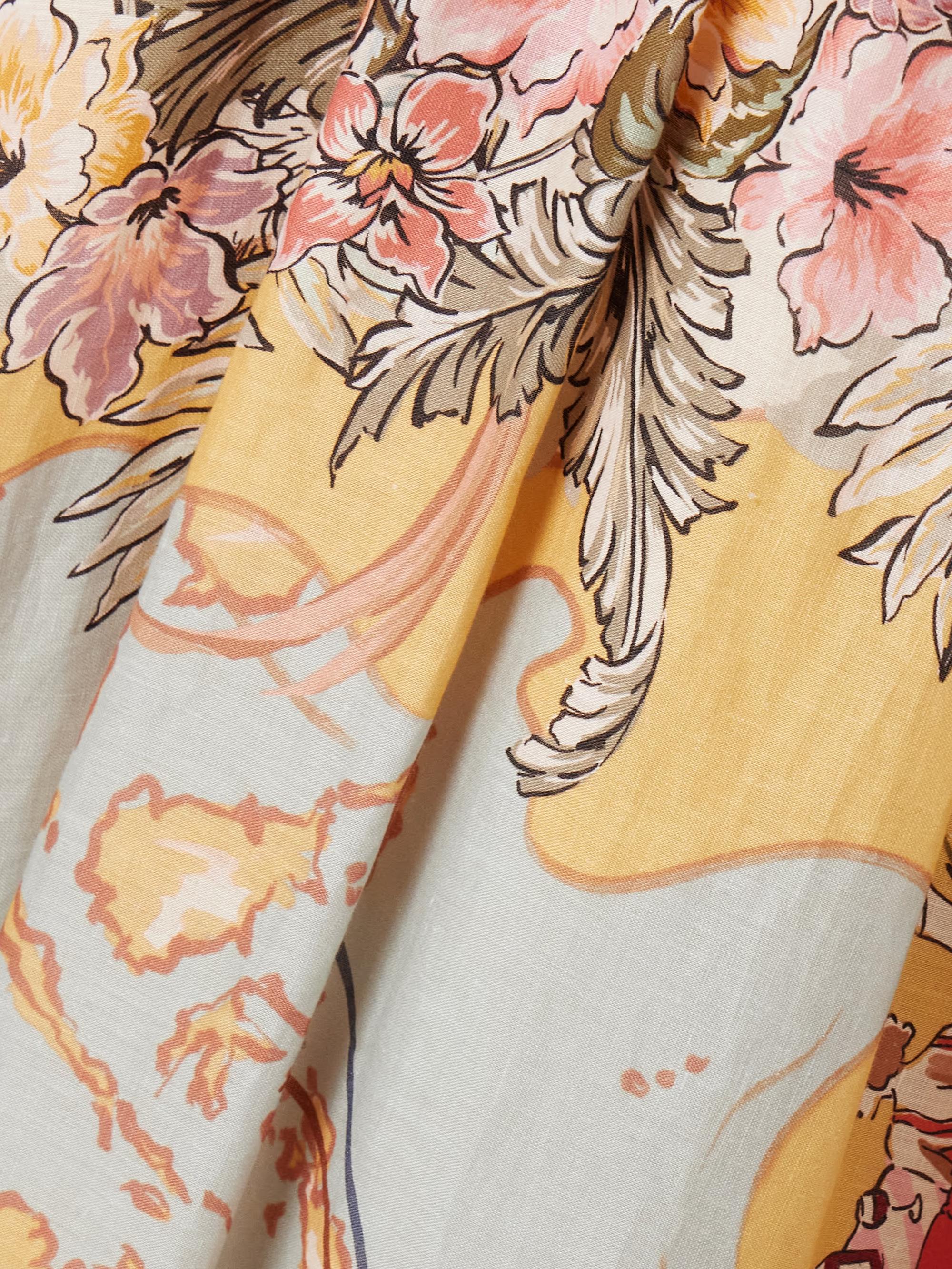 Tallow Pleated Printed Linen Midi Dress