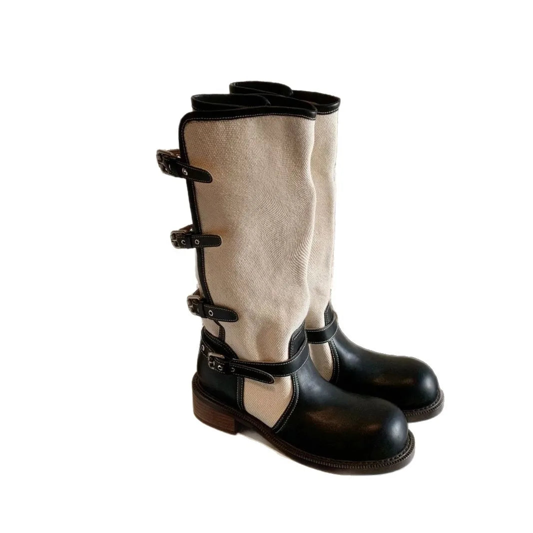 4cm Thick Heel~Fold Over Double Belt Buckle Boots