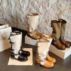 4cm Thick Heel~Fold Over Double Belt Buckle Boots