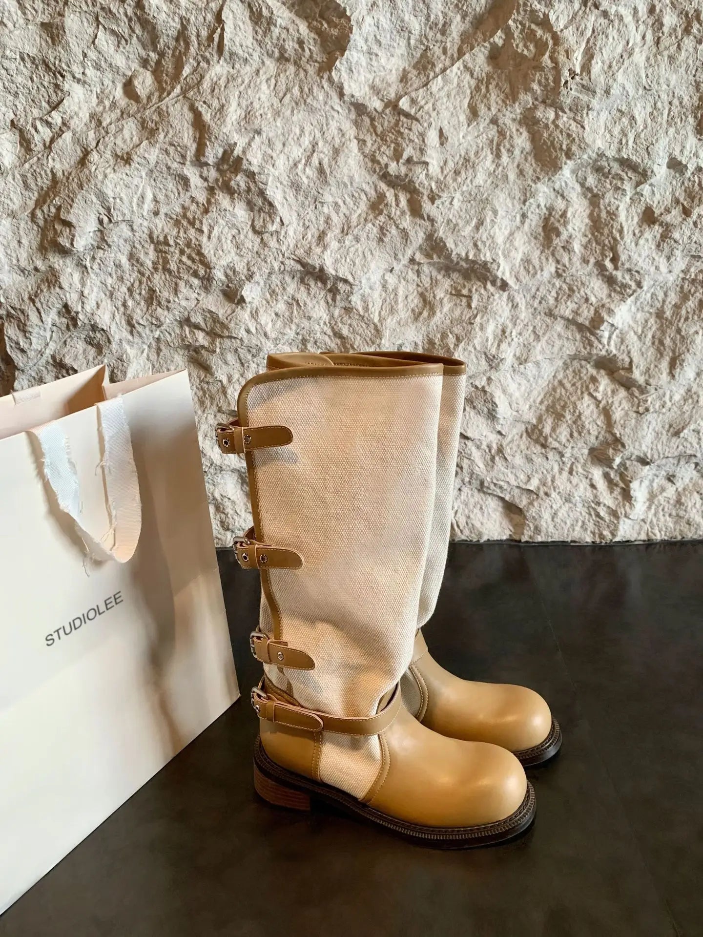 4cm Thick Heel~Fold Over Double Belt Buckle Boots