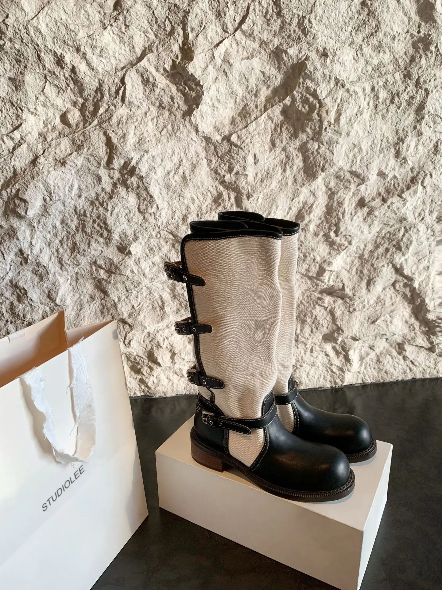 4cm Thick Heel~Fold Over Double Belt Buckle Boots