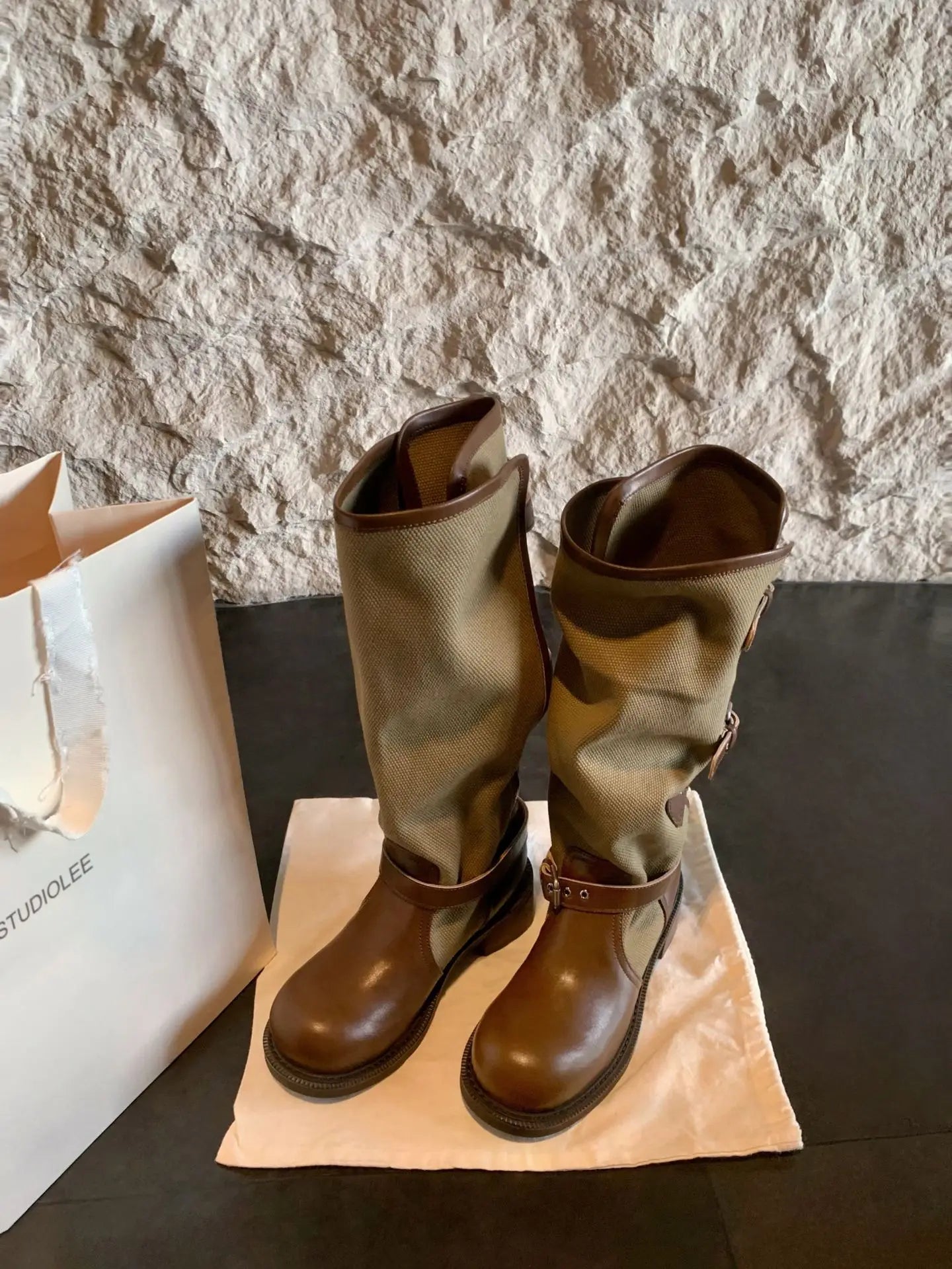4cm Thick Heel~Fold Over Double Belt Buckle Boots