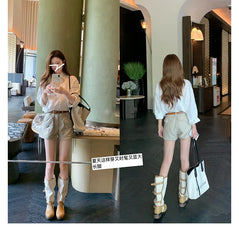 4cm Thick Heel~Fold Over Double Belt Buckle Boots