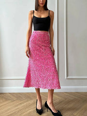Sequin Decorated Velvet Skirt In Pink
