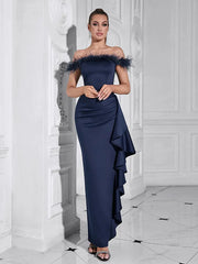 Off-Shoulder Ruffle Fitted Gown